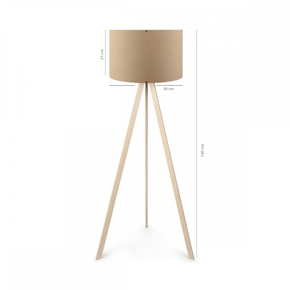 GloboStar® SAGA 204-0043 Μοντέρνο Eπιδαπέδιο Φωτιστικό Μονόφωτο 1 x E27 IP20 Μπεζ Ξύλο με Μπεζ Ύφασμα - Μ38 x Π38 x Υ140cm