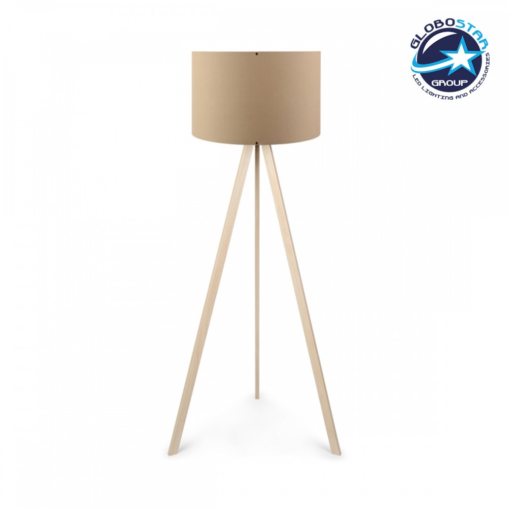 GloboStar® SAGA 204-0043 Μοντέρνο Eπιδαπέδιο Φωτιστικό Μονόφωτο 1 x E27 IP20 Μπεζ Ξύλο με Μπεζ Ύφασμα - Μ38 x Π38 x Υ140cm