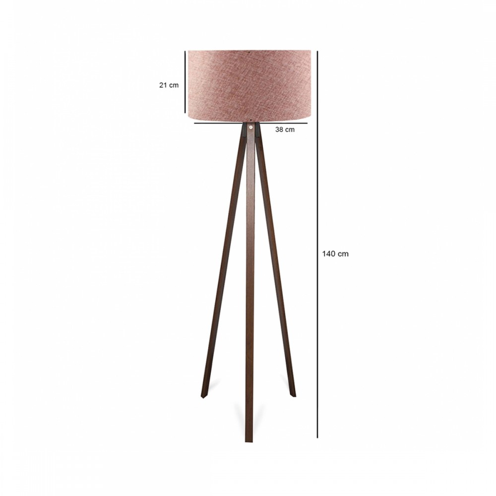 GloboStar® SAGA 204-0049 Μοντέρνο Eπιδαπέδιο Φωτιστικό Μονόφωτο 1 x E27 IP20 Καρυδί Ξύλο με Ροζ  Ύφασμα - Μ38 x Π38 x Υ140cm