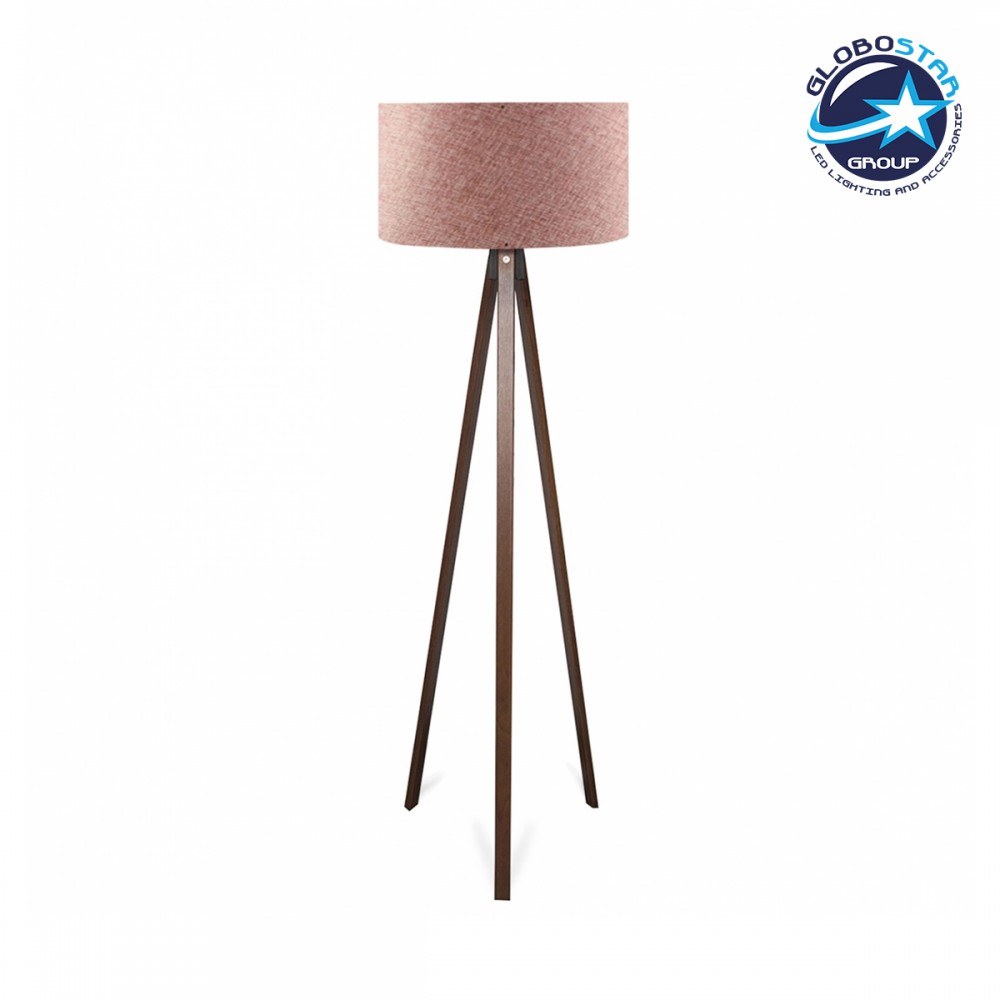 GloboStar® SAGA 204-0049 Μοντέρνο Eπιδαπέδιο Φωτιστικό Μονόφωτο 1 x E27 IP20 Καρυδί Ξύλο με Ροζ  Ύφασμα - Μ38 x Π38 x Υ140cm