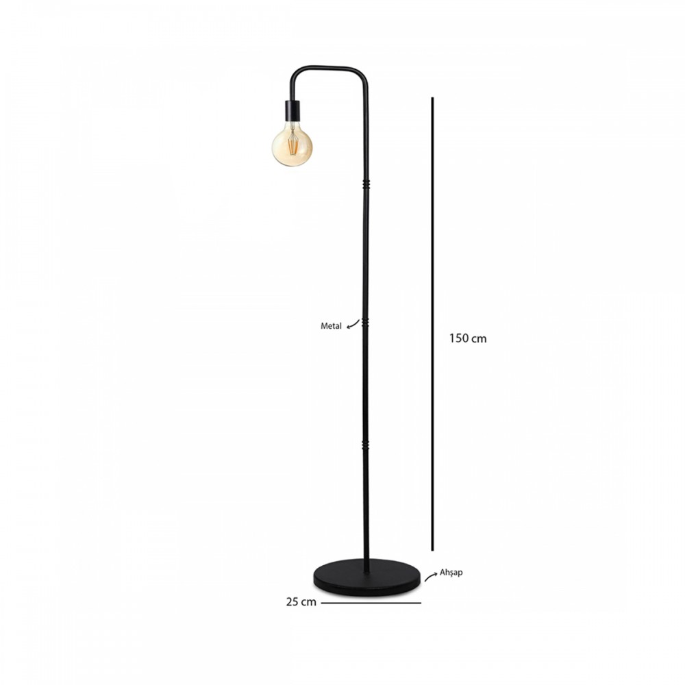 GloboStar® SNAKE 204-0053 Μοντέρνο Eπιδαπέδιο Φωτιστικό Μονόφωτο 1 x E27 IP20 Μαύρο Μέταλλο - Μ25 x Π25 x Υ151cm