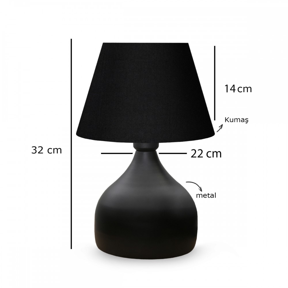 GloboStar® PYRAMID 204-0058 Μοντέρνο Eπιτραπέζιο Φωτιστικό Πορτατίφ Μονόφωτο 1 x E27 IP20 Μαύρο Μέταλλο με Μαύρο Ύφασμα - Μ22 x Π22 x Υ30cm