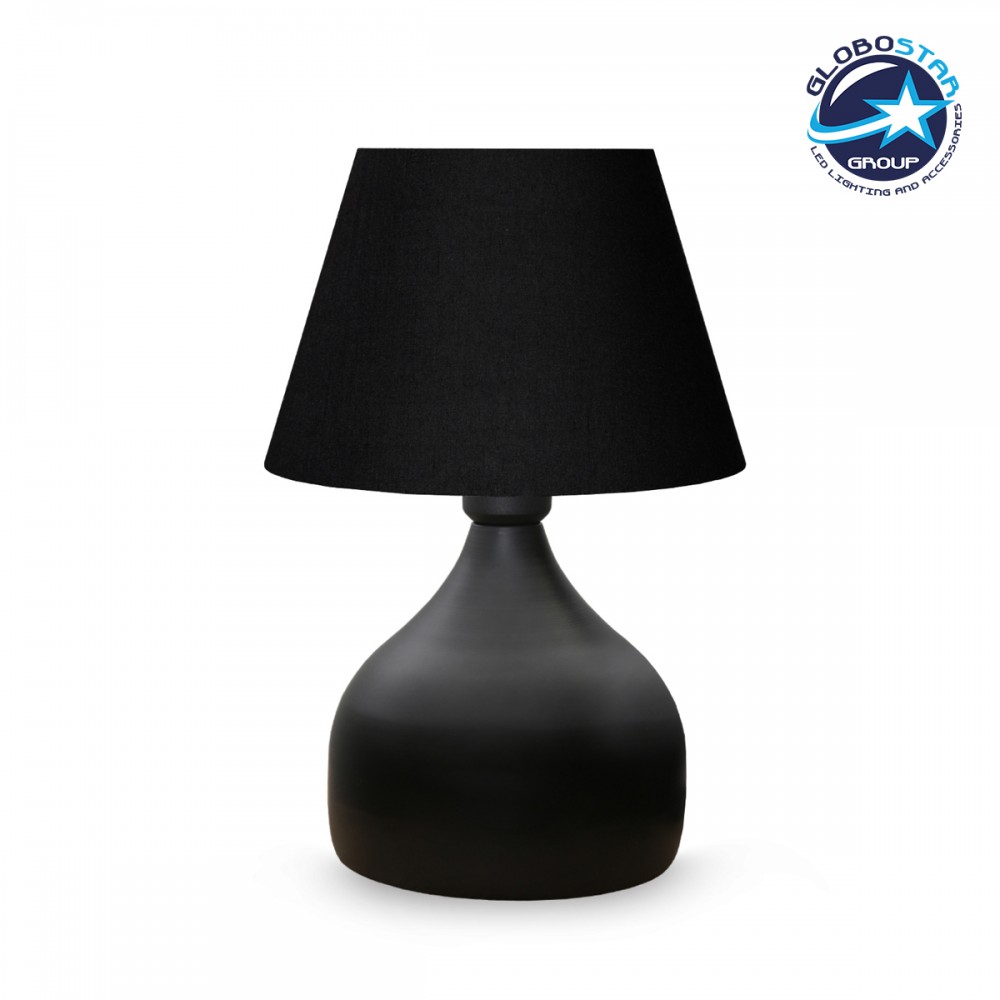 GloboStar® PYRAMID 204-0058 Μοντέρνο Eπιτραπέζιο Φωτιστικό Πορτατίφ Μονόφωτο 1 x E27 IP20 Μαύρο Μέταλλο με Μαύρο Ύφασμα - Μ22 x Π22 x Υ30cm