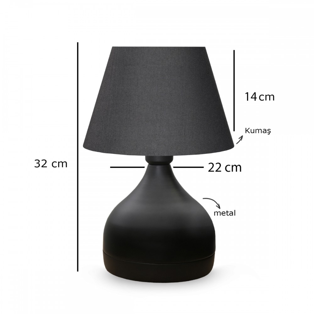 GloboStar® MICKEY 204-0059 Μοντέρνο Eπιτραπέζιο Φωτιστικό Πορτατίφ Μονόφωτο 1 x E27 IP20 Μαύρο Μέταλλο με Μαύρο Ύφασμα - Μ22 x Π22 x Υ30cm
