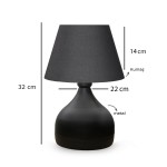 GloboStar® MICKEY 204-0059 Μοντέρνο Eπιτραπέζιο Φωτιστικό Πορτατίφ Μονόφωτο 1 x E27 IP20 Μαύρο Μέταλλο με Μαύρο Ύφασμα - Μ22 x Π22 x Υ30cm