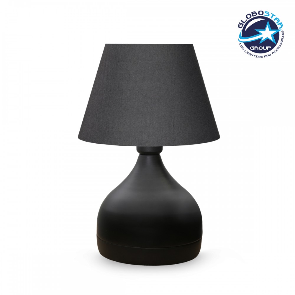 GloboStar® MICKEY 204-0059 Μοντέρνο Eπιτραπέζιο Φωτιστικό Πορτατίφ Μονόφωτο 1 x E27 IP20 Μαύρο Μέταλλο με Μαύρο Ύφασμα - Μ22 x Π22 x Υ30cm