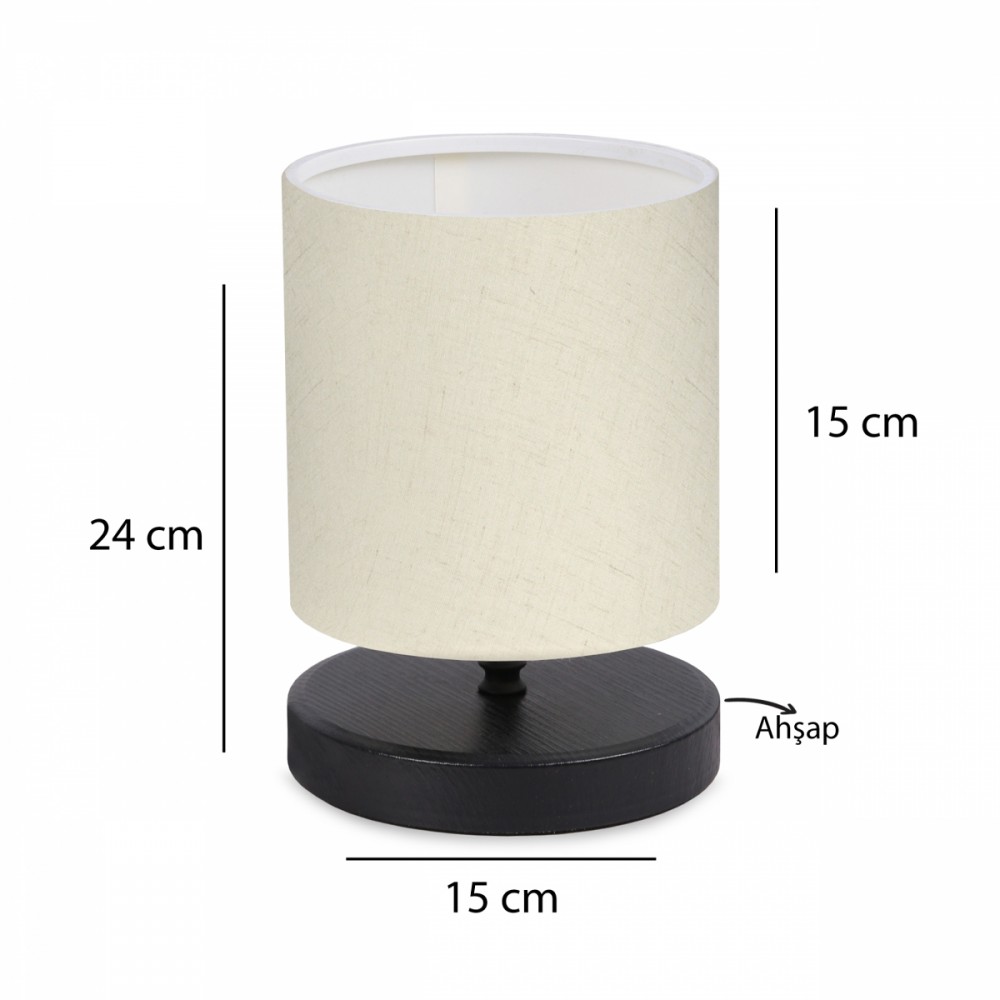 GloboStar® MINNIE 204-0062 Μοντέρνο Eπιτραπέζιο Φωτιστικό Πορτατίφ Μονόφωτο 1 x E27 IP20 Μαύρο Ξύλο με Μπεζ Ύφασμα - Μ15 x Π15 x Υ22cm