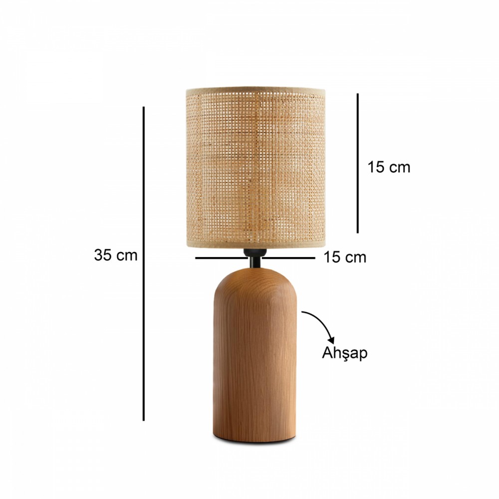 GloboStar® HARD 204-0065 Boho Eπιτραπέζιο Φωτιστικό Πορτατίφ Μονόφωτο 1 x E27 IP20 Καφέ Ξύλο με Μπεζ Ρατάν - Μ15 x Π15 x Υ35cm