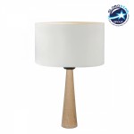 GloboStar® COBRA 204-0066 Μοντέρνο Eπιτραπέζιο Φωτιστικό Πορτατίφ Μονόφωτο 1 x E27 IP20 Μπεζ Ξύλο με Λευκό Ύφασμα - Μ24 x Π24 x Υ38cm