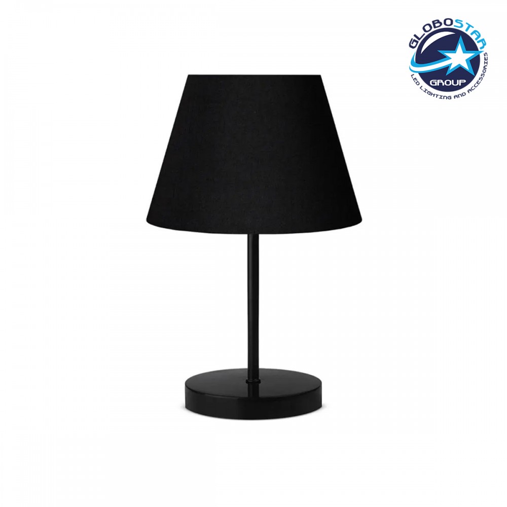 GloboStar® LARA 204-0074 Μοντέρνο Eπιτραπέζιο Φωτιστικό Πορτατίφ Μονόφωτο 1 x E27 IP20 Μαύρο Μέταλλο με Μαύρο Ύφασμα - Μ22 x Π22 x Υ36cm