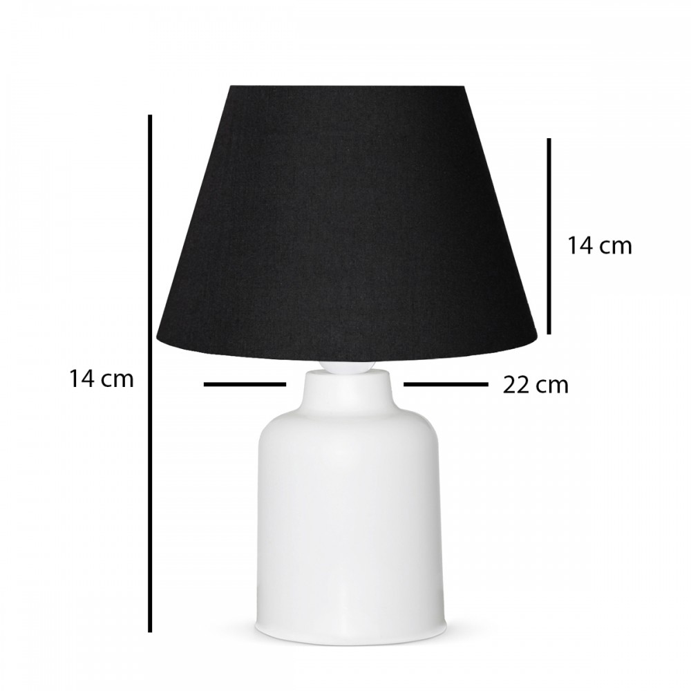GloboStar® CIA 204-0081 Μοντέρνο Eπιτραπέζιο Φωτιστικό Πορτατίφ Μονόφωτο 1 x E27 IP20 Λευκό Πλαστικό με Μαύρο Ύφασμα - Μ24 x Π24 x Υ31cm
