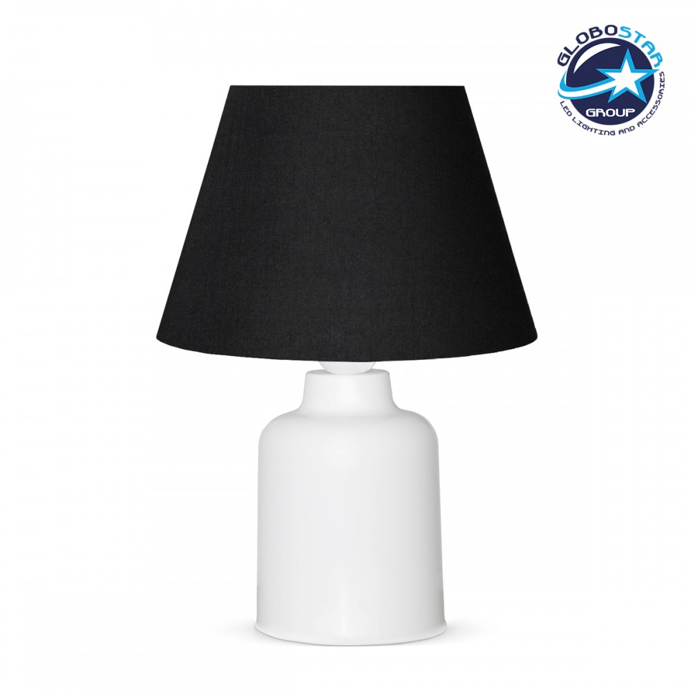 GloboStar® CIA 204-0081 Μοντέρνο Eπιτραπέζιο Φωτιστικό Πορτατίφ Μονόφωτο 1 x E27 IP20 Λευκό Πλαστικό με Μαύρο Ύφασμα - Μ24 x Π24 x Υ31cm