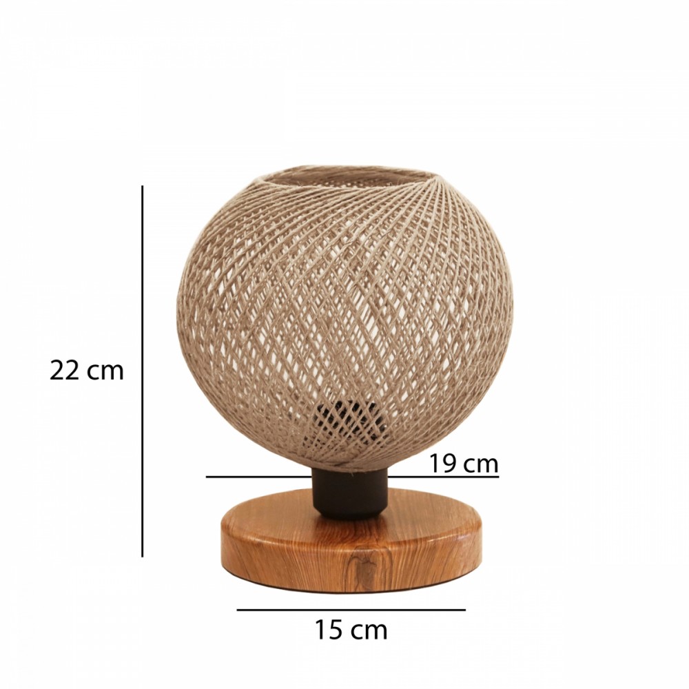 GloboStar® BOWL 204-0087 Μοντέρνο Eπιτραπέζιο Φωτιστικό Πορτατίφ Μονόφωτο 1 x E27 IP20 Καφέ Ξύλο με Μπεζ Σνοινί - Μ19 x Π19 x Υ22cm