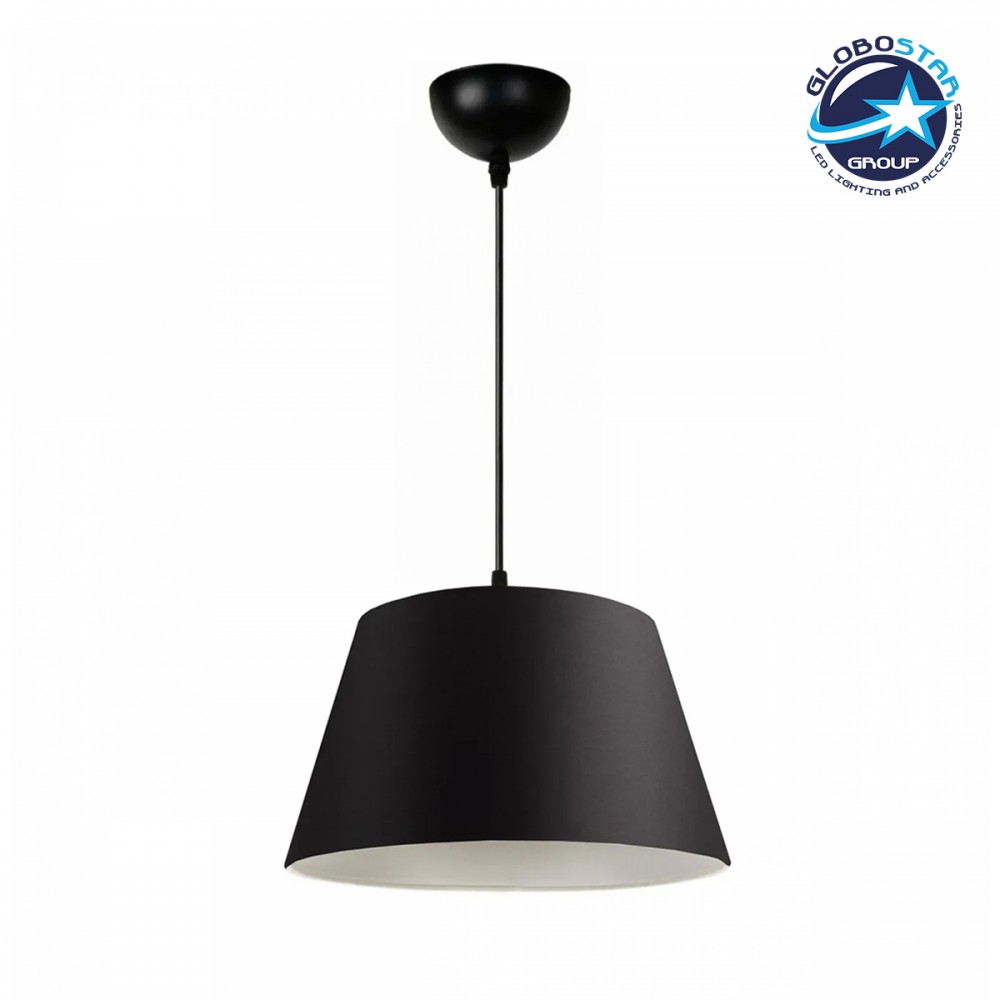 GloboStar® TRIANGLE 204-0088 Μοντέρνο Κρεμαστό Φωτιστικό Kαπέλο Μονόφωτο 1 x E27 IP20 Μαύρο Ύφασμα - Μ37 x Π37 x Υ70cm