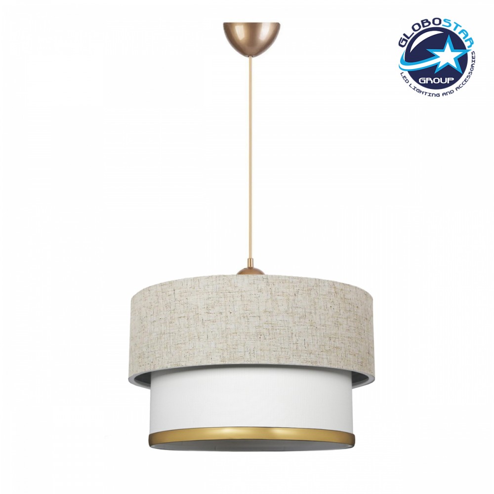 GloboStar® FOCUS 204-0100 Μοντέρνο Κρεμαστό Φωτιστικό Kαπέλο Μονόφωτο 1 x E27 IP20 Λευκό Ύφασμα - Μ30 x Π30 x Υ70cm