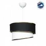 GloboStar® CYCLOP 204-0103 Μοντέρνο Κρεμαστό Φωτιστικό Kαπέλο Μονόφωτο 1 x E27 IP20 Μαύρο & Λευκό Ύφασμα - Μ30 x Π30 x Υ70cm