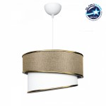 GloboStar® CYCLOP 204-0104 Μοντέρνο Κρεμαστό Φωτιστικό Kαπέλο Μονόφωτο 1 x E27 IP20 Μπεζ & Άσπρο Ύφασμα - Μ30 x Π30 x Υ24cm
