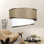 GloboStar® CYCLOP 204-0104 Μοντέρνο Κρεμαστό Φωτιστικό Kαπέλο Μονόφωτο 1 x E27 IP20 Μπεζ & Άσπρο Ύφασμα - Μ30 x Π30 x Υ24cm