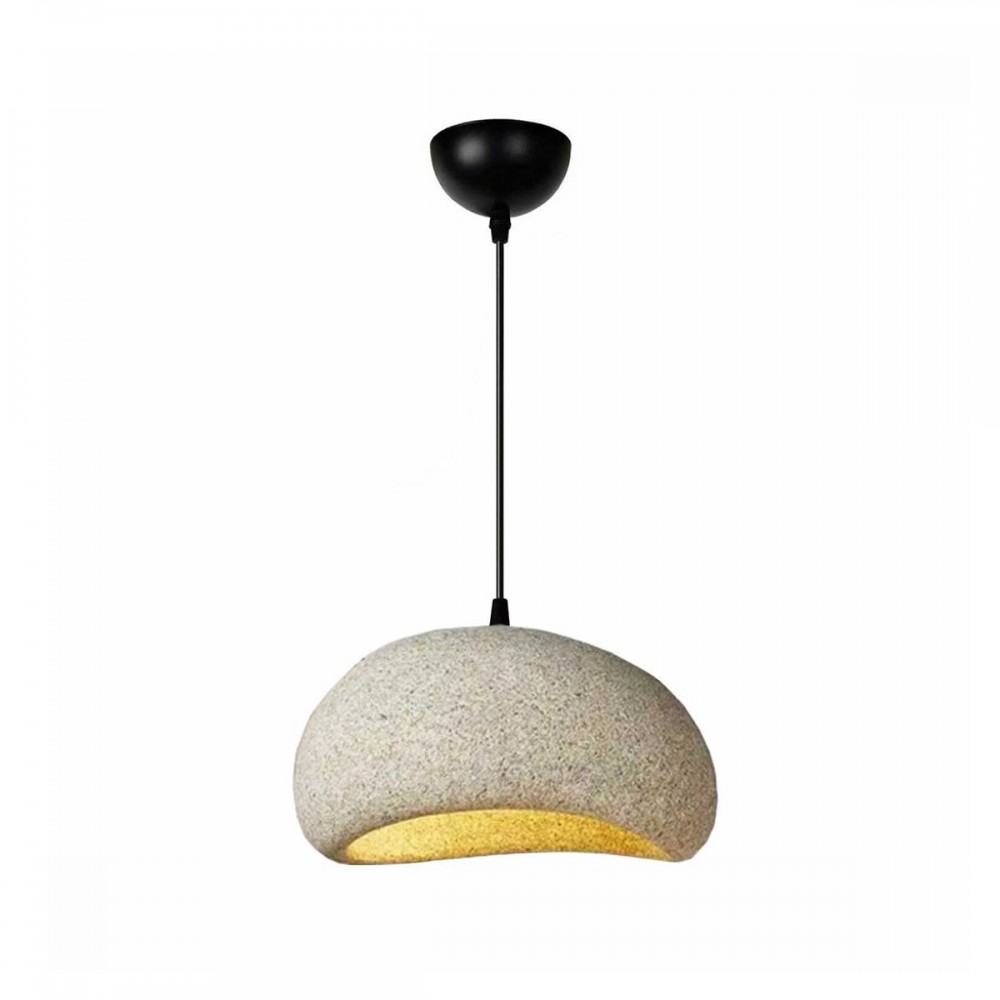 GloboStar® STONE 204-0123 Μοντέρνο Κρεμαστό Φωτιστικό Καμπάνα Μονόφωτο 1 x E27 IP20 Μπεζ Πολυστερίνη με Μπεζ Ρητίνη - Μ35 x Π31 x Υ26cm