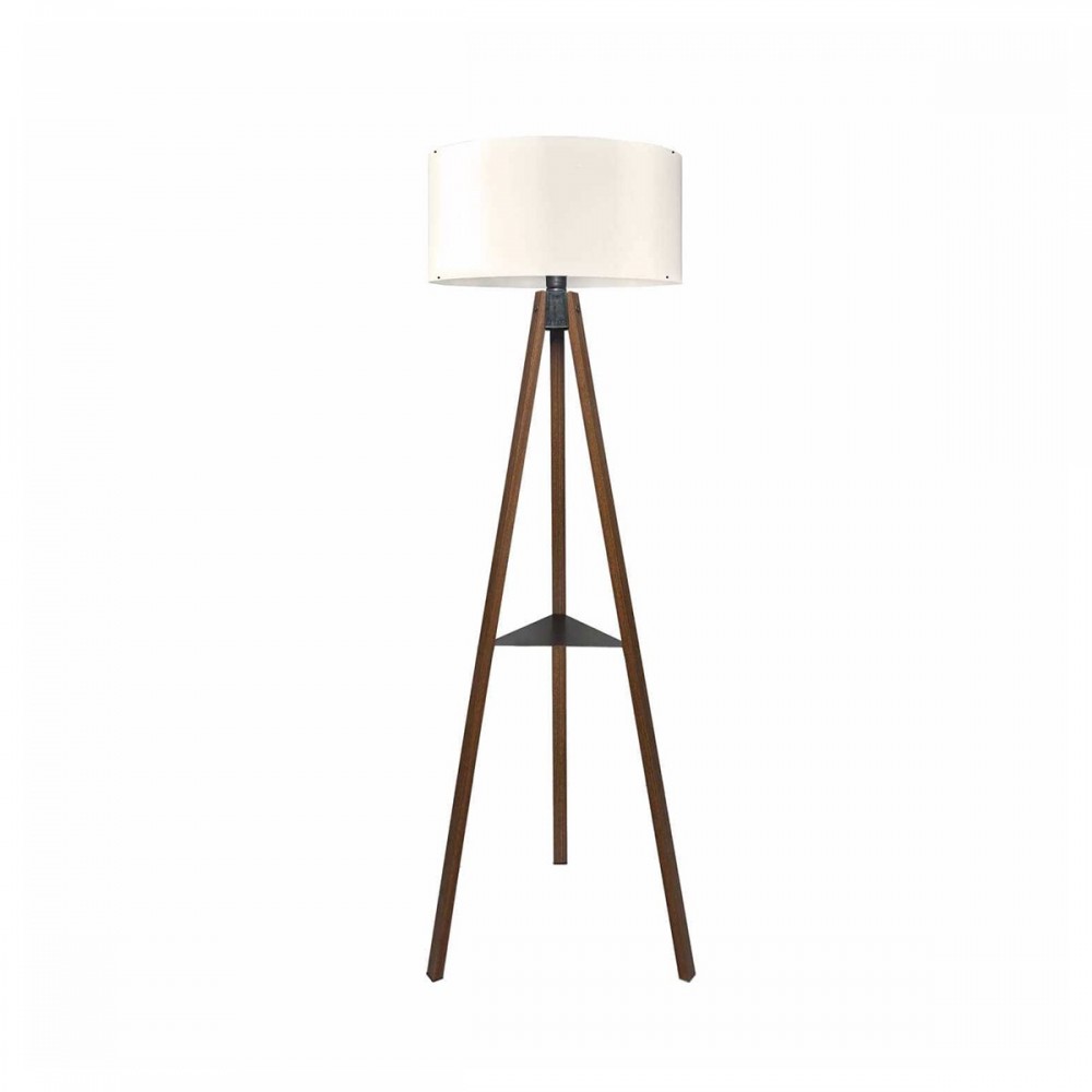 GloboStar® SHELF 204-0129 Μοντέρνο Eπιδαπέδιο Φωτιστικό Μονόφωτο 1 x E27 IP20 Καφέ Ξύλο με Μπεζ Ύφασμα - Μ38 x Π38 x Υ135cm