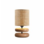 GloboStar® KLOO 204-0143 Boho Eπιτραπέζιο Φωτιστικό Μονόφωτο 1 x E27 IP20 Καφέ Ξύλο με Μπεζ Διάτρτητο Ύφασμα - Μ15 x Π15 x Υ35cm