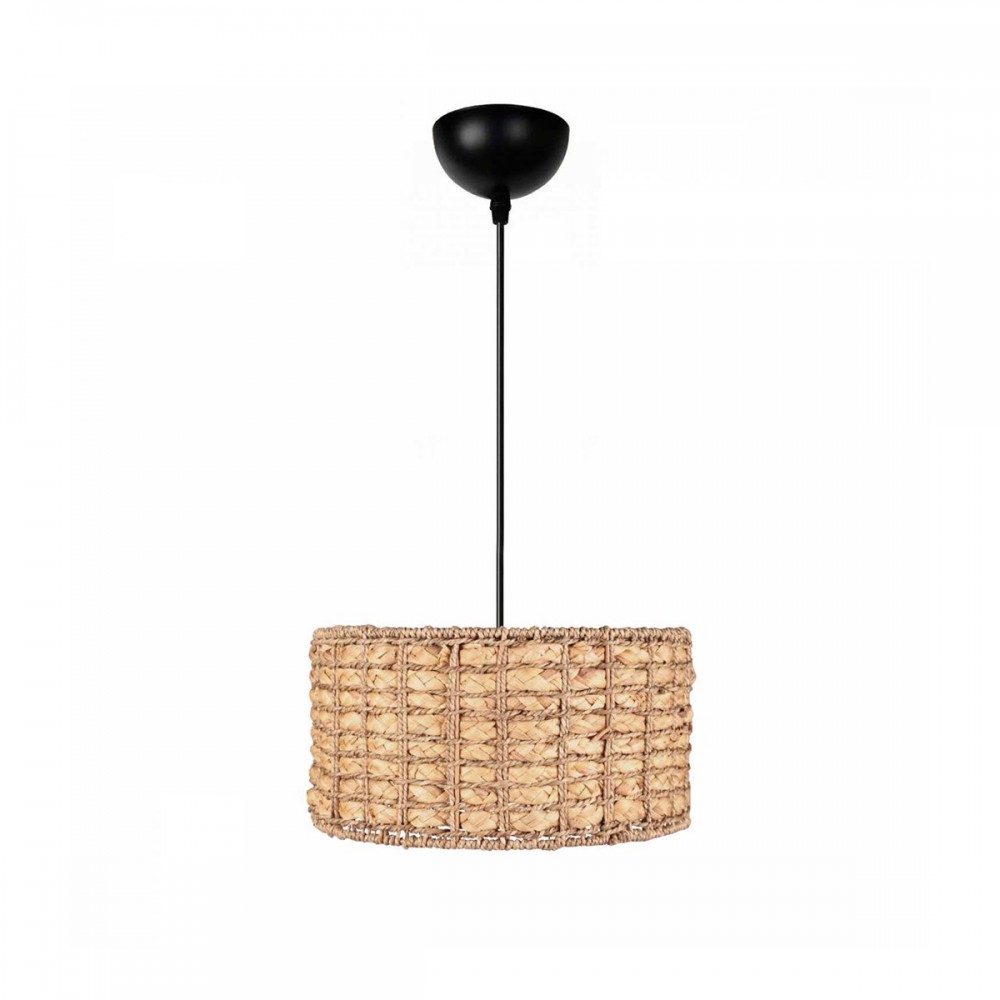 GloboStar® POMEGRANDE 204-0157 Boho Κρεμαστό Φωτιστικό Kαπέλο Μονόφωτο 1 x E27 IP20 Μπεζ Rattan - Μ30 x Π30 x Υ16cm