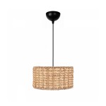 GloboStar® POMEGRANDE 204-0157 Boho Κρεμαστό Φωτιστικό Kαπέλο Μονόφωτο 1 x E27 IP20 Μπεζ Rattan - Μ30 x Π30 x Υ16cm