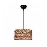 GloboStar® POMEGRANDE 204-0160 Boho Κρεμαστό Φωτιστικό Kαπέλο Μονόφωτο 1 x E27 IP20 Καφέ Rattan - Μ29 x Π29 x Υ16cm