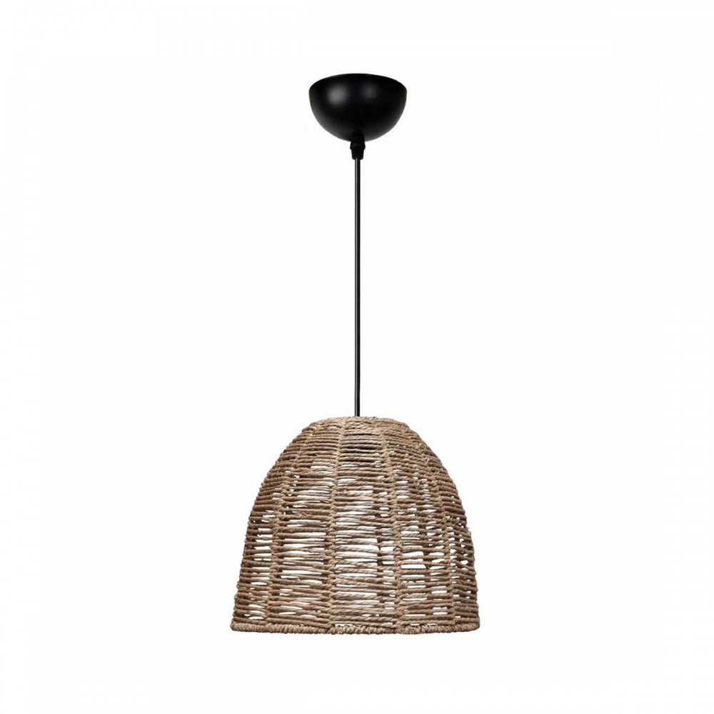 GloboStar® MEKA 204-0162 Boho Κρεμαστό Φωτιστικό Καμπάνα Μονόφωτο 1 x E27 IP20 Καφε Σχοινί - Μ31 x Π31 x Υ26cm