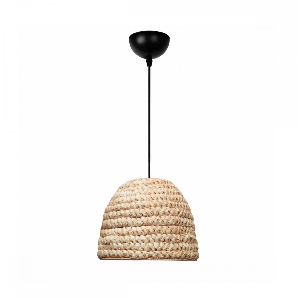 GloboStar® MEKA 204-0163 Boho Κρεμαστό Φωτιστικό Καμπάνα Μονόφωτο 1 x E27 IP20 Μπεζ Rattan - Μ30 x Π30 x Υ25cm