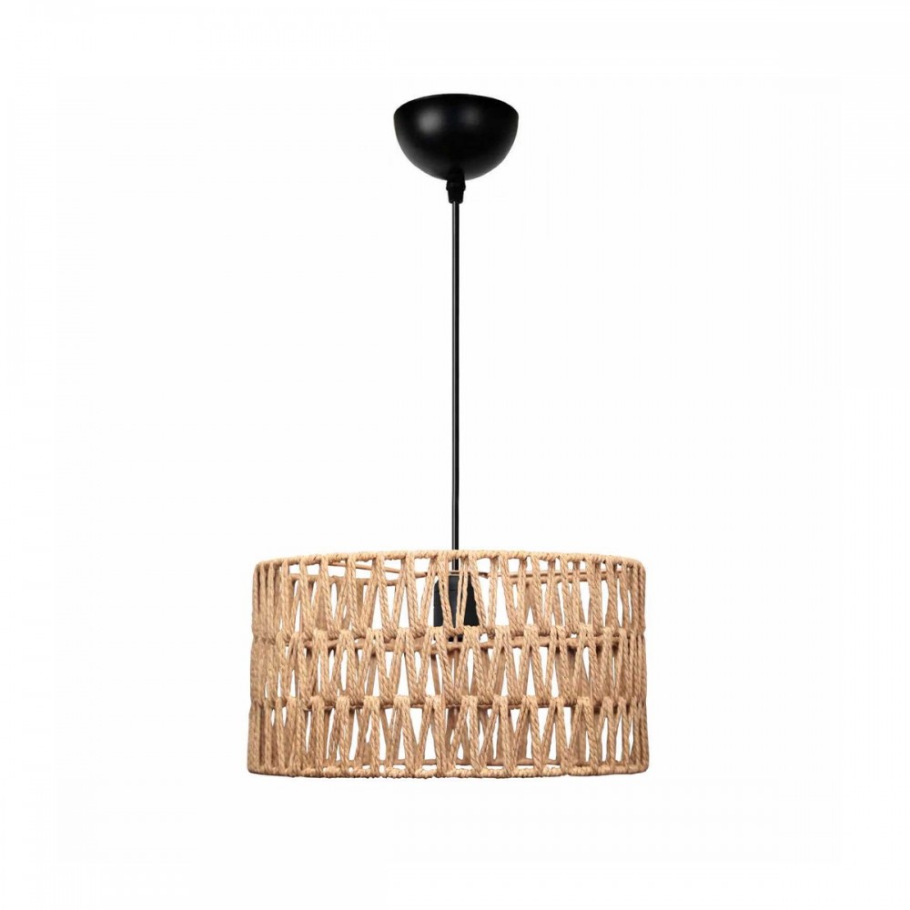 GloboStar® POMEGRANDE 204-0166 Boho Κρεμαστό Φωτιστικό Kαπέλο Μονόφωτο 1 x E27 IP20 Μπεζ Σχοινί - Μ30 x Π30 x Υ16cm