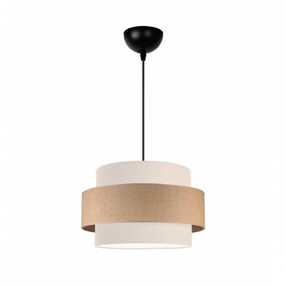 GloboStar® SOHO 204-0172 Μοντέρνο Κρεμαστό Φωτιστικό Kαπέλο Μονόφωτο 1 x E27 IP20 Μπεζ & Καφέ Ύφασμα - Μ30 x Π30 x Υ20cm