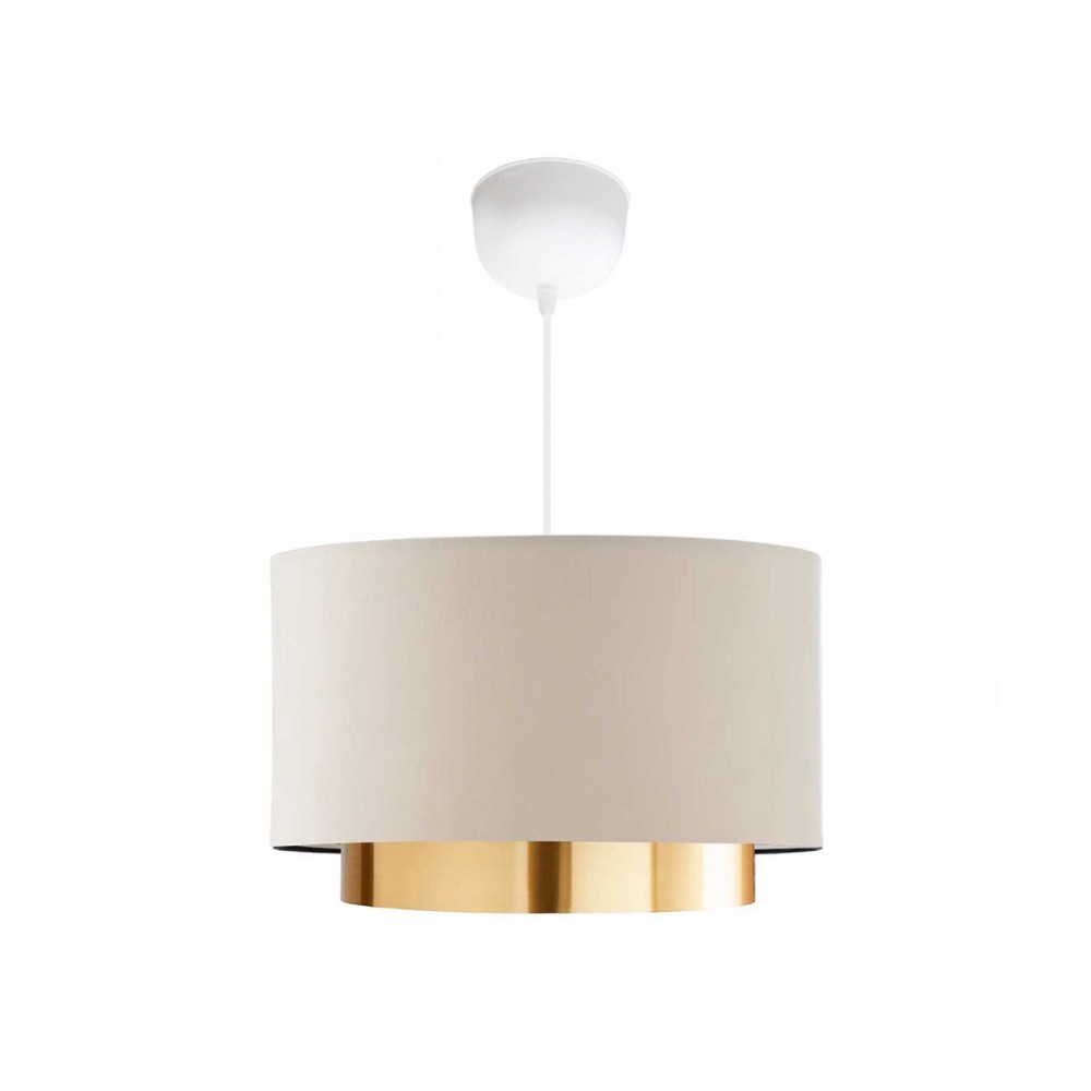GloboStar® BASIL 204-0173 Μοντέρνο Κρεμαστό Φωτιστικό Kαπέλο Μονόφωτο 1 x E27 IP20 Μπεζ & Χρυσό Ύφασμα - Μ30 x Π30 x Υ20cm