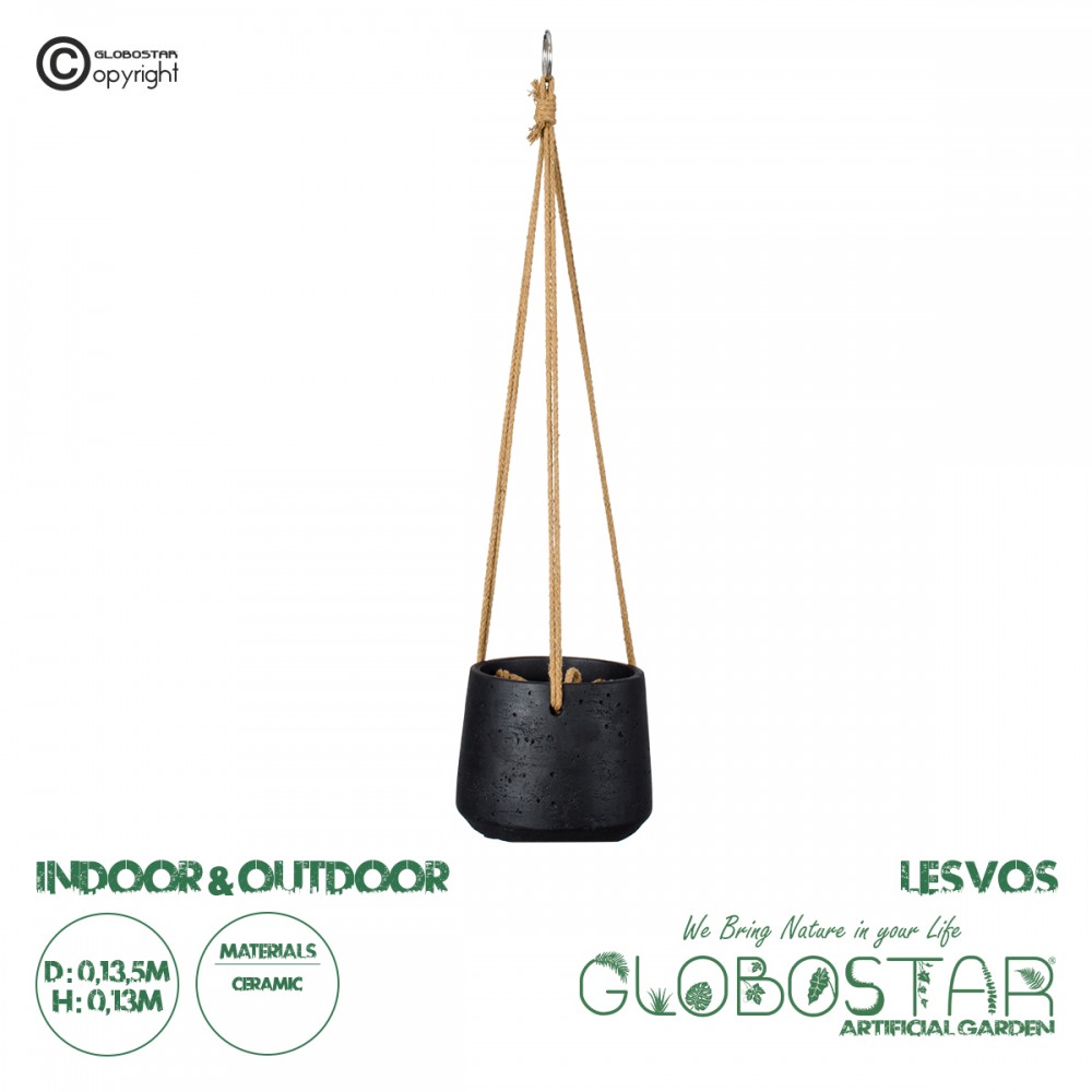 GloboStar® Artificial Garden LESVOS 20464 Κρεμαστό Πήλινο Κεραμικό Κασπώ Γλάστρα - Flower Pot Μαύρο Φ13.5cm x Υ13cm