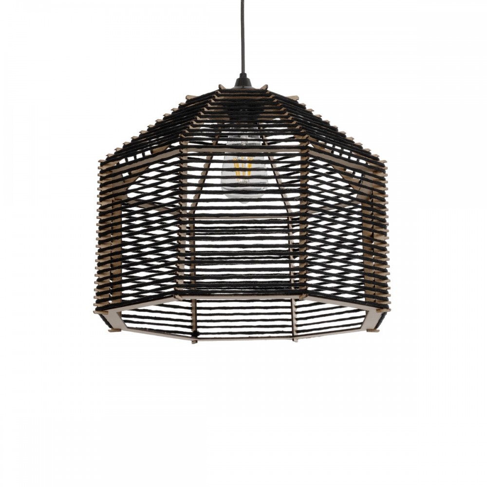 GLOBOSTAR® VORK 205-0027 Boho Κρεμαστό Φωτιστικό Οροφής με Ντουί 1 x E27 AC 220-240V IP20 - Μαύρο - M40 x Π40 x Υ36cm