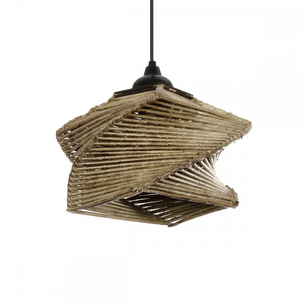 GLOBOSTAR® HUSLE 205-0043 Boho Κρεμαστό Φωτιστικό Οροφής με Ντουί 1 x E27 AC 220-240V IP20 - Μπεζ - M28 x Π28 x Υ19cm