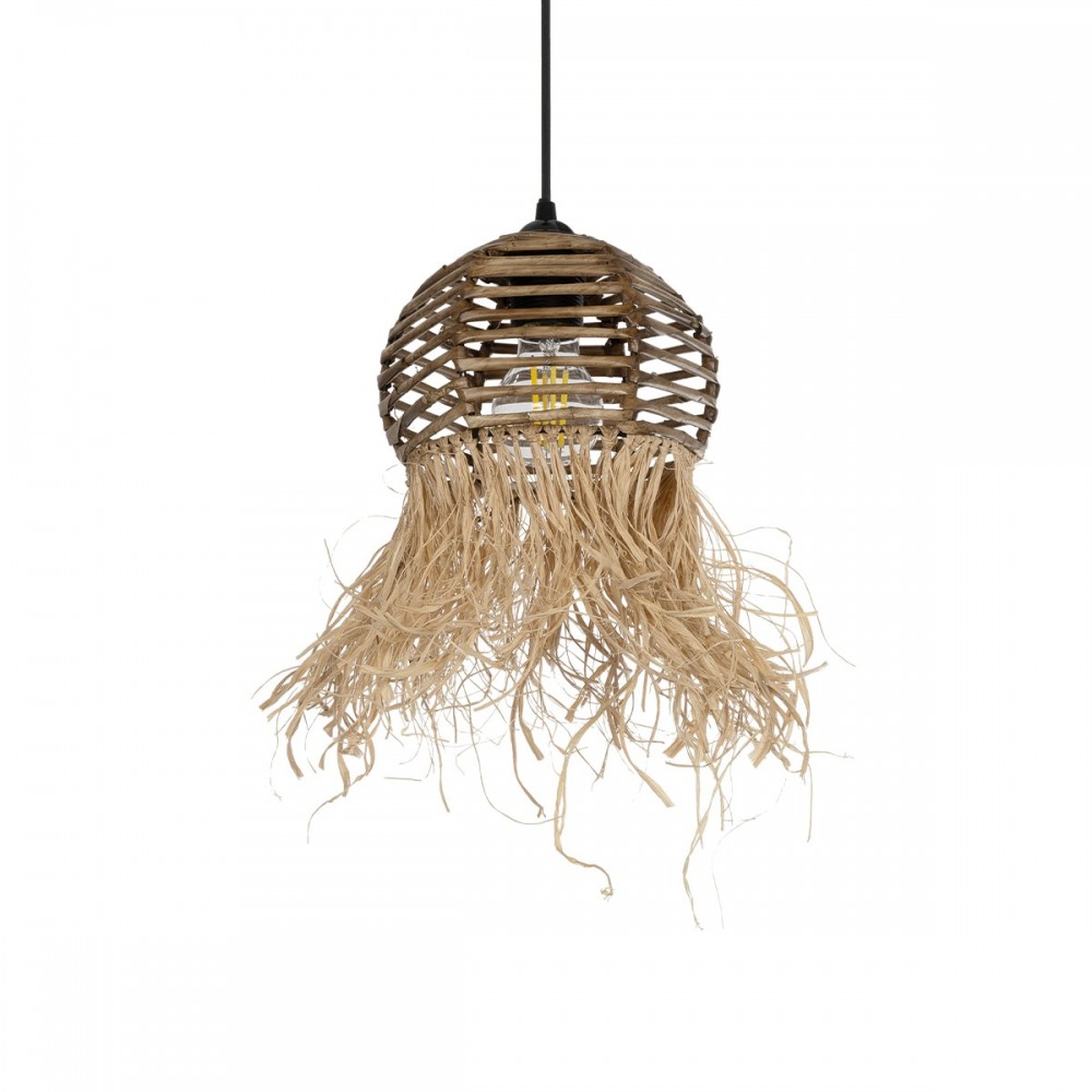 GLOBOSTAR® RIKTA 205-0077 Boho Κρεμαστό Φωτιστικό Οροφής με Ντουί 1 x E27 AC 220-240V IP20 - Μπεζ - M20 x Π20 x Υ30cm