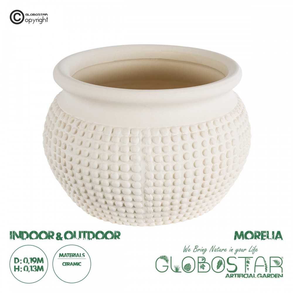 GloboStar® Artificial Garden MORELIA 20510 Διακοσμητικό Κεραμικό Κασπώ Γλάστρα - Flower Pot Μπεζ Φ19 x Υ13cm