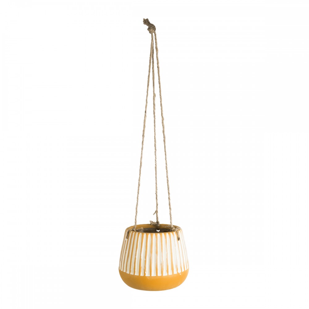 GloboStar® Artificial Garden BUBASTIS 20528 Κρεμαστό Διακοσμητικό Κεραμικό Κασπώ Γλάστρα - Flower Pot Πορτοκαλί με Λευκό Φ13 x Υ10.5cm