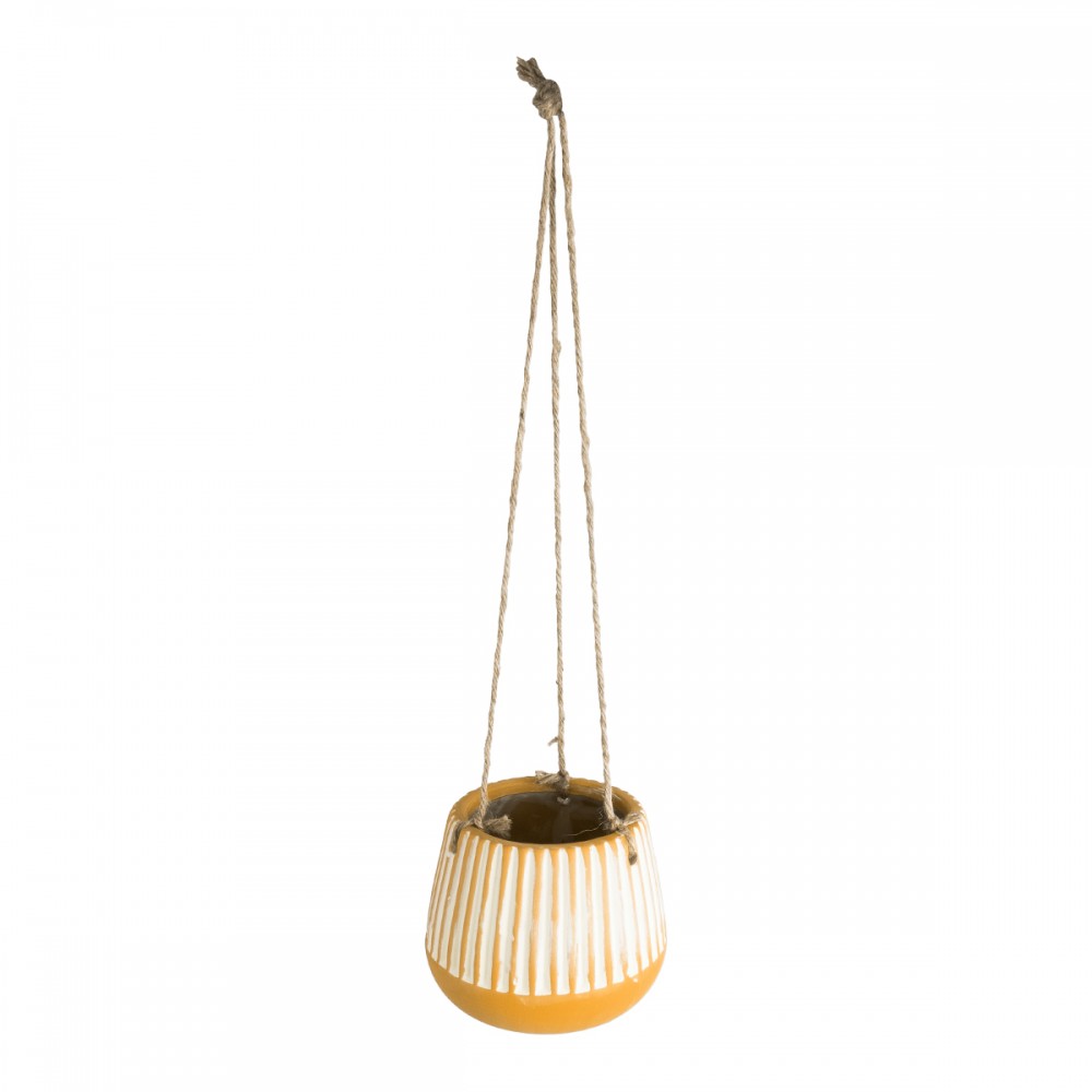 GloboStar® Artificial Garden BUBASTIS 20528 Κρεμαστό Διακοσμητικό Κεραμικό Κασπώ Γλάστρα - Flower Pot Πορτοκαλί με Λευκό Φ13 x Υ10.5cm