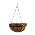 GloboStar® Artificial Garden KARYSTOS 20564 Κρεμαστό Διακοσμητικό Κασπώ Γλάστρα - Flower Pot από Φλοιό Καρύδας Καφέ με Μαύρη Μεταλλική Βάση Φ35 x Υ18cm
