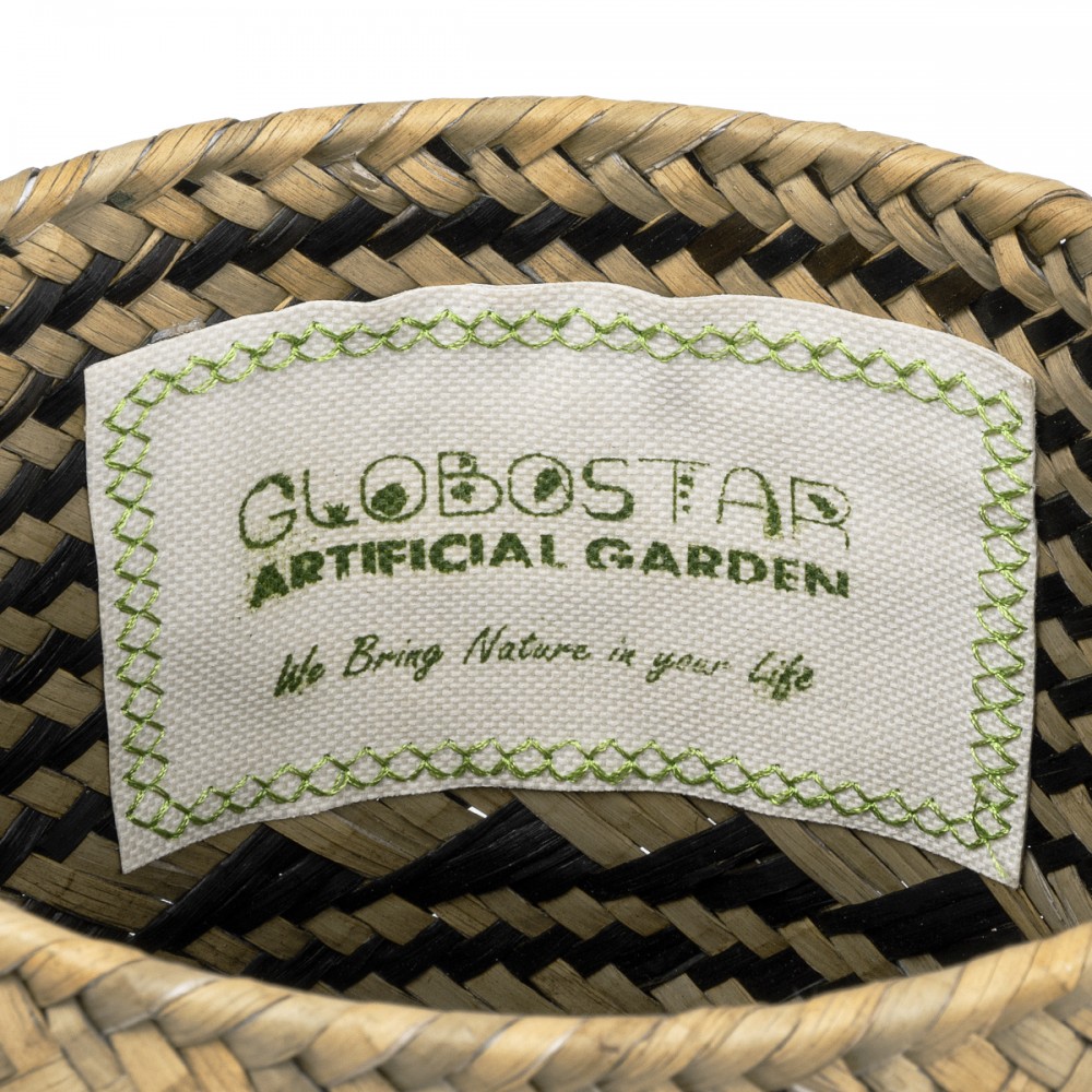 GloboStar® Artificial Garden VERMONT 20586 Διακοσμητικό Πλεκτό Καλάθι - Κασπώ Γλάστρα - Flower Pot Καφέ με Μαύρο Φ14 x Υ23cm