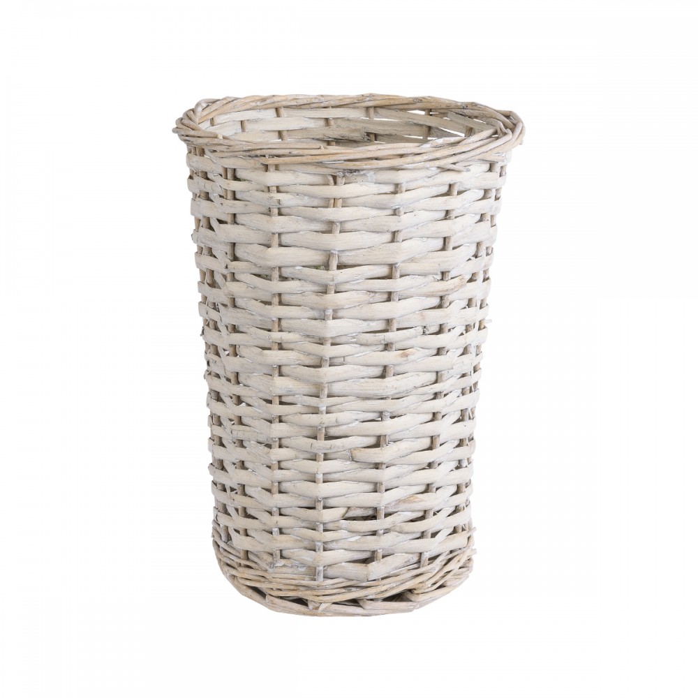 GloboStar® Artificial Garden DOMINGO 20593 Διακοσμητικό Πλεκτό Καλάθι - Κασπώ Γλάστρα - Flower Pot Λευκό με Μπεζ Φ21 x Υ30cm