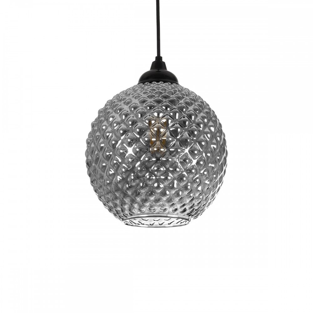 GLOBOSTAR® KEGEL 206-0003 Μοντέρνο Κρεμαστό Φωτιστικό Οροφής με Ντουί 1 x E27 AC 220-240V IP20 - Μαύρο Φιμέ - Μ20 x Π20 x Υ20cm