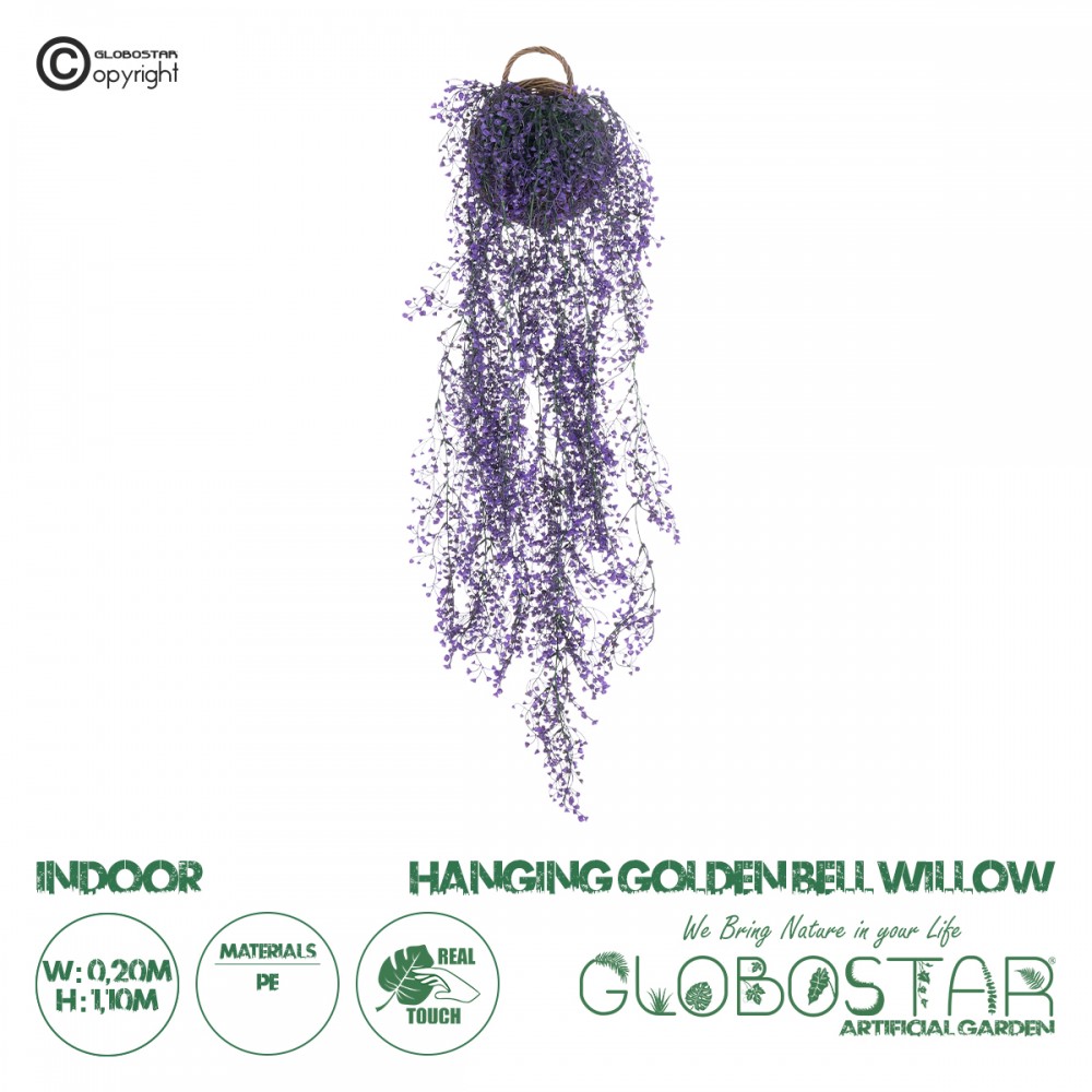 GloboStar® Artificial Garden GOLDEN BELL WILLOW 3 HANGING PLANT 20631 Κρεμαστό Τεχνητό Διακοσμητικό Φυτό Ιτίας  Y110cm