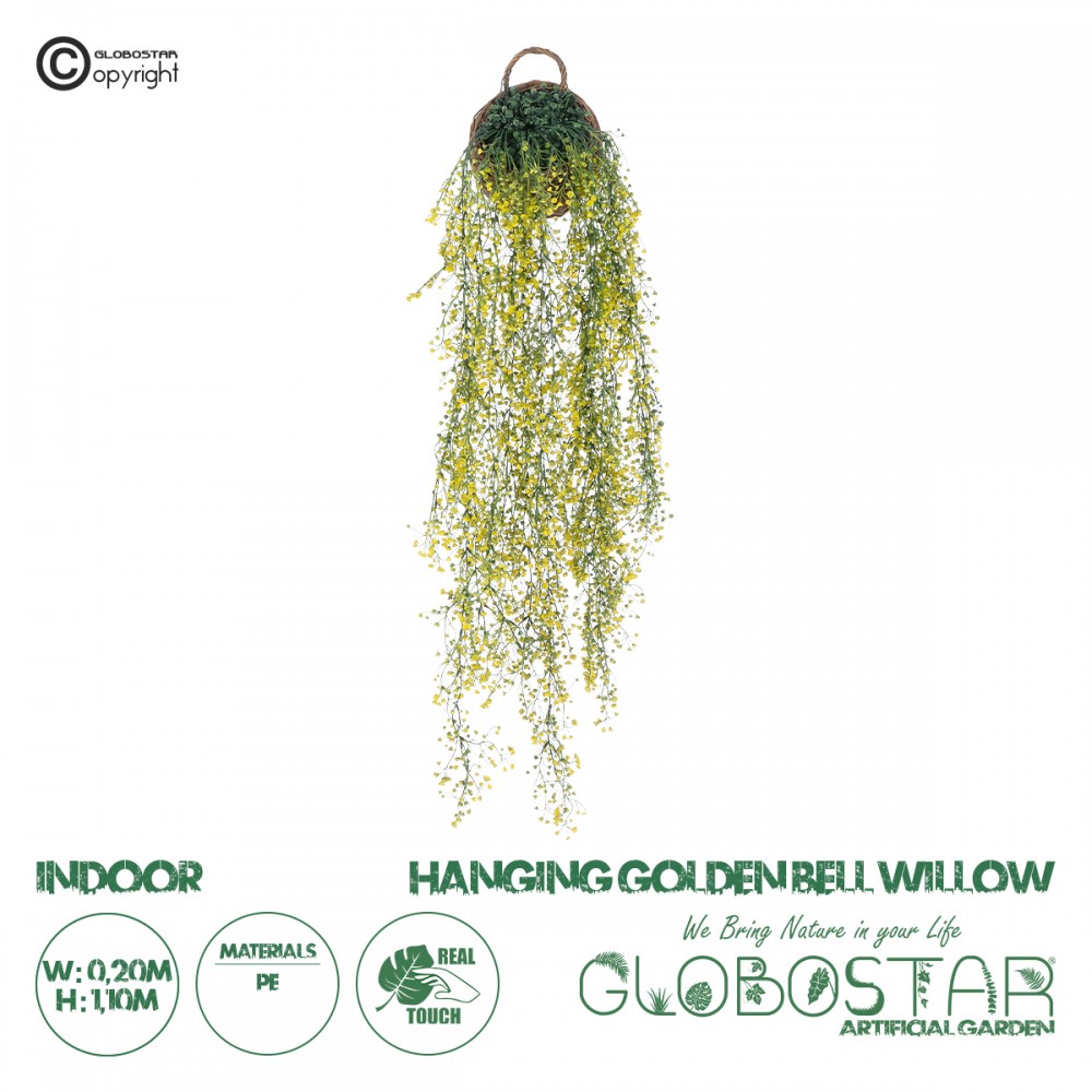GloboStar® Artificial Garden GOLDEN BELL WILLOW 4 HANGING PLANT 20632 Κρεμαστό Τεχνητό Διακοσμητικό Φυτό Ιτίας  Y110cm