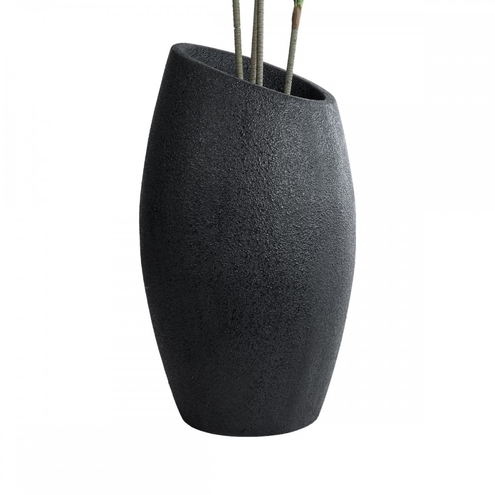 GloboStar® Artificial Garden MESTRE 20731 Επιδαπέδιο Πολυεστερικό Τσιμεντένιο Κασπώ Γλάστρα - Flower Pot Μαύρο Φ50 x Υ90cm
