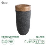 GloboStar® Artificial Garden BALLAGIO 20745 Επιδαπέδιο Πολυεστερικό Τσιμεντένιο Κασπώ Γλάστρα - Flower Pot Μαύρο με Καφέ Φ42 x Υ91cm
