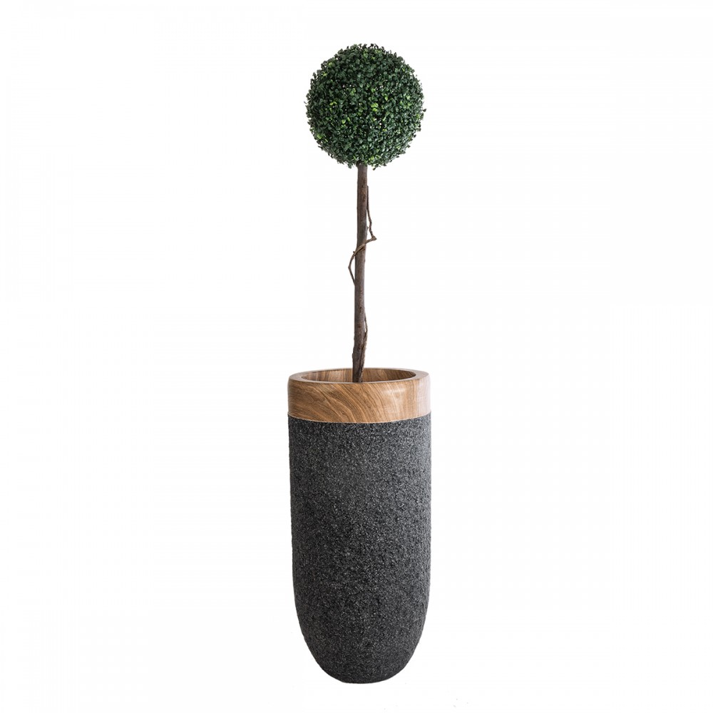 GloboStar® Artificial Garden BALLAGIO 20745 Επιδαπέδιο Πολυεστερικό Τσιμεντένιο Κασπώ Γλάστρα - Flower Pot Μαύρο με Καφέ Φ42 x Υ91cm
