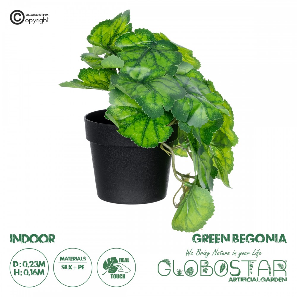 GloboStar® Artificial Garden GREEN BEGONIA PLANT 20949 Διακοσμητικό Φυτό Πράσινη Μπιγόνια Φ23 x Υ16cm